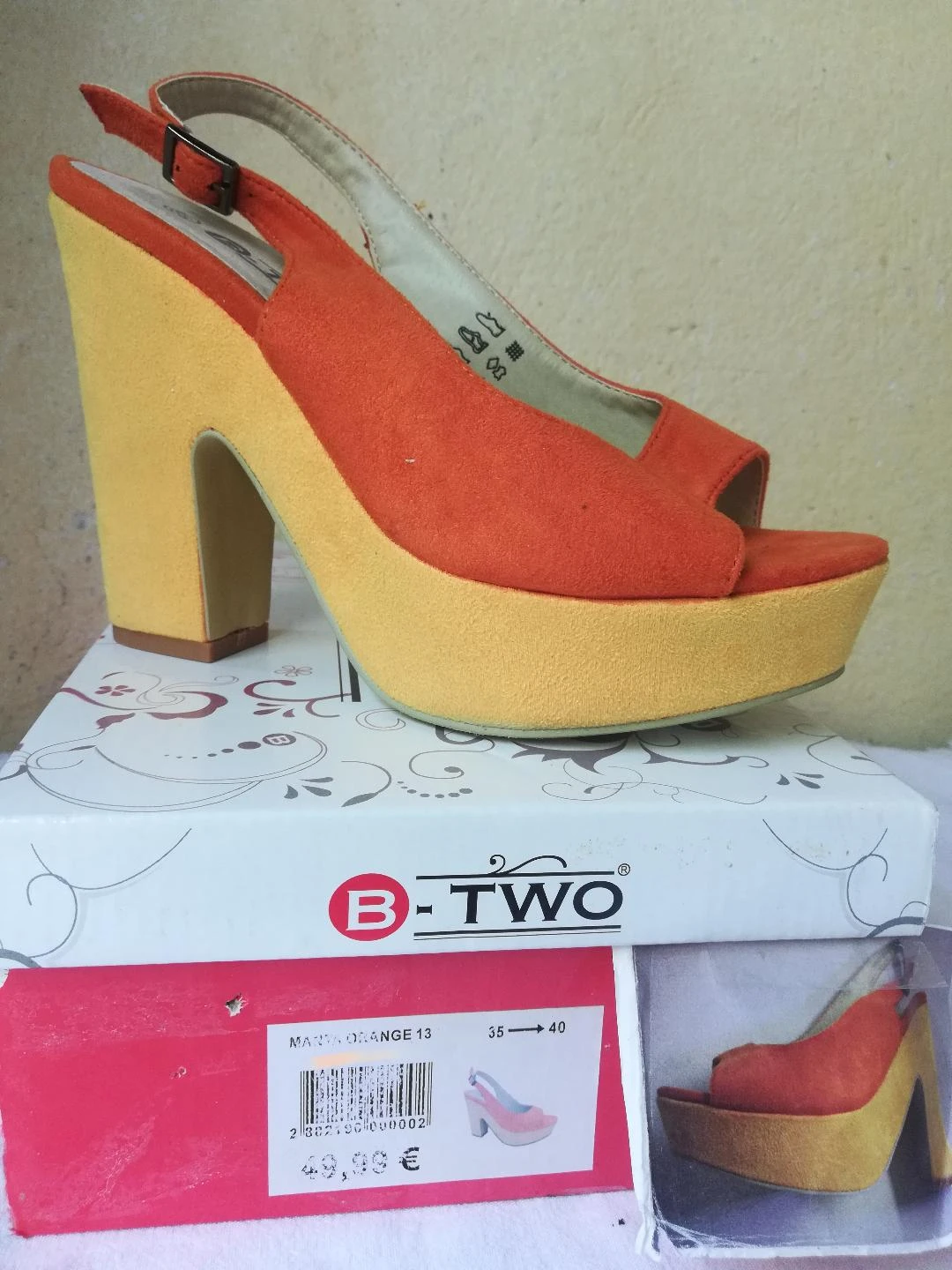 Escarpines Bicolore Naranja/Amarillo tacones 13 cm talla 37-nuevas (1 defecto) – photo 14